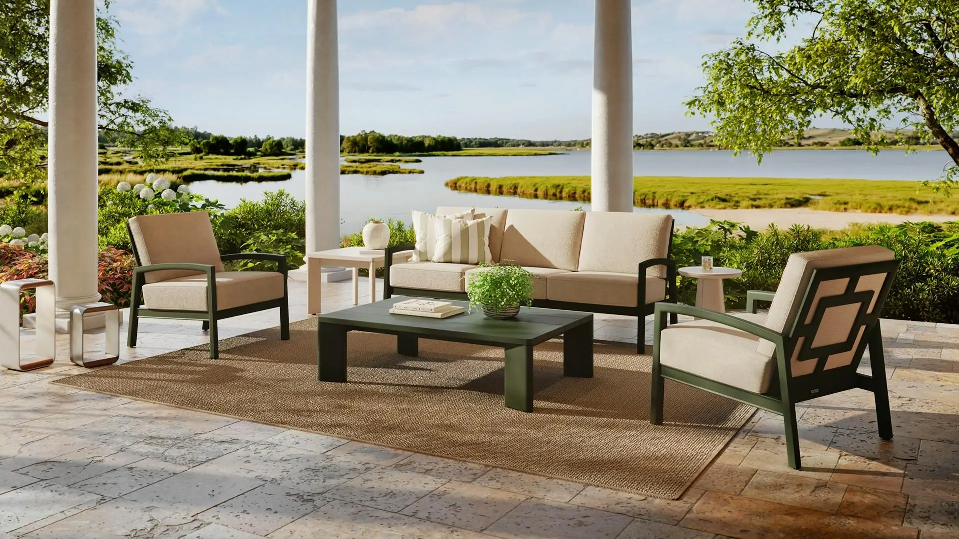 Outdoor casual furniture collection by the water